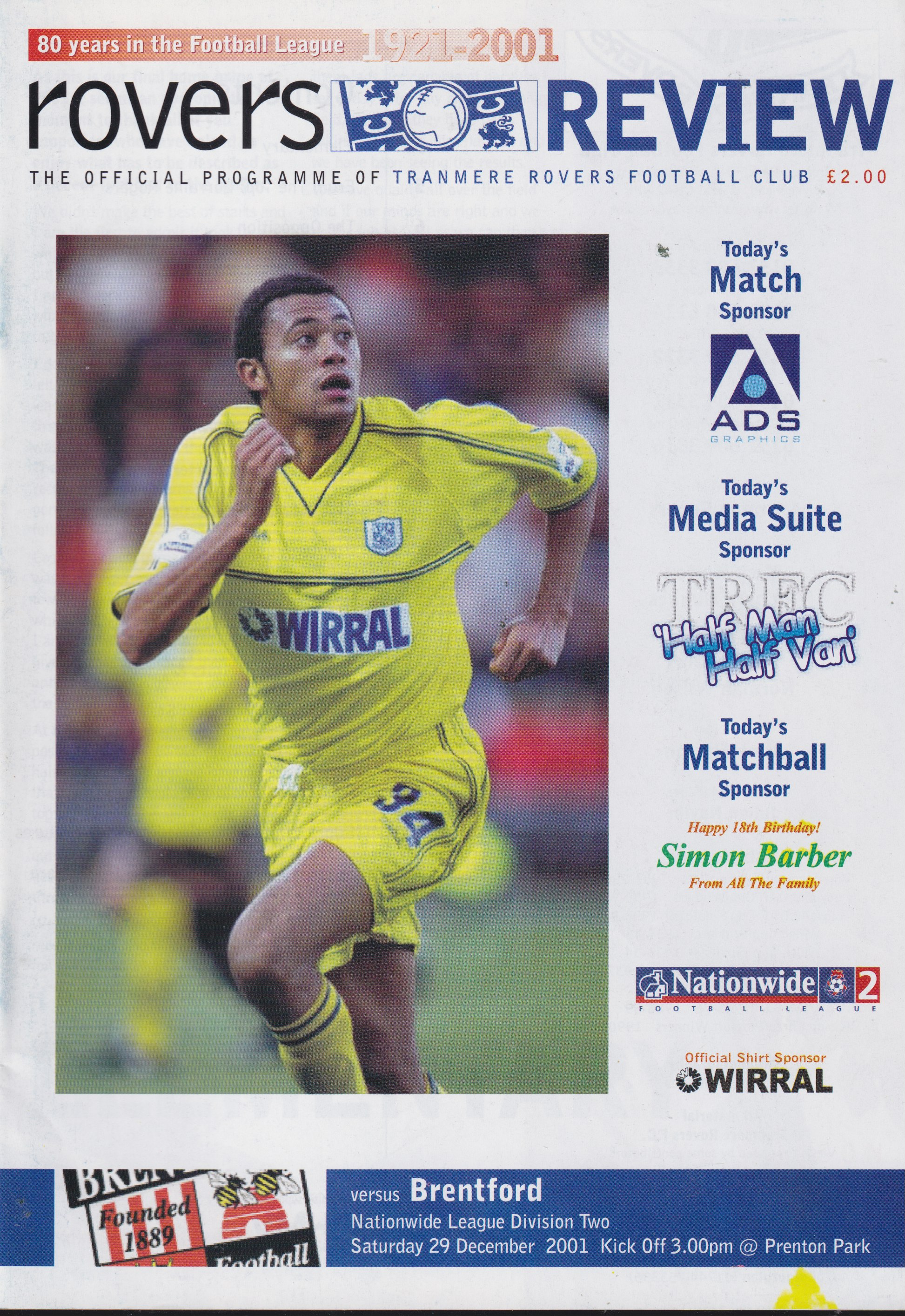 Match Programme for 29/12/2001