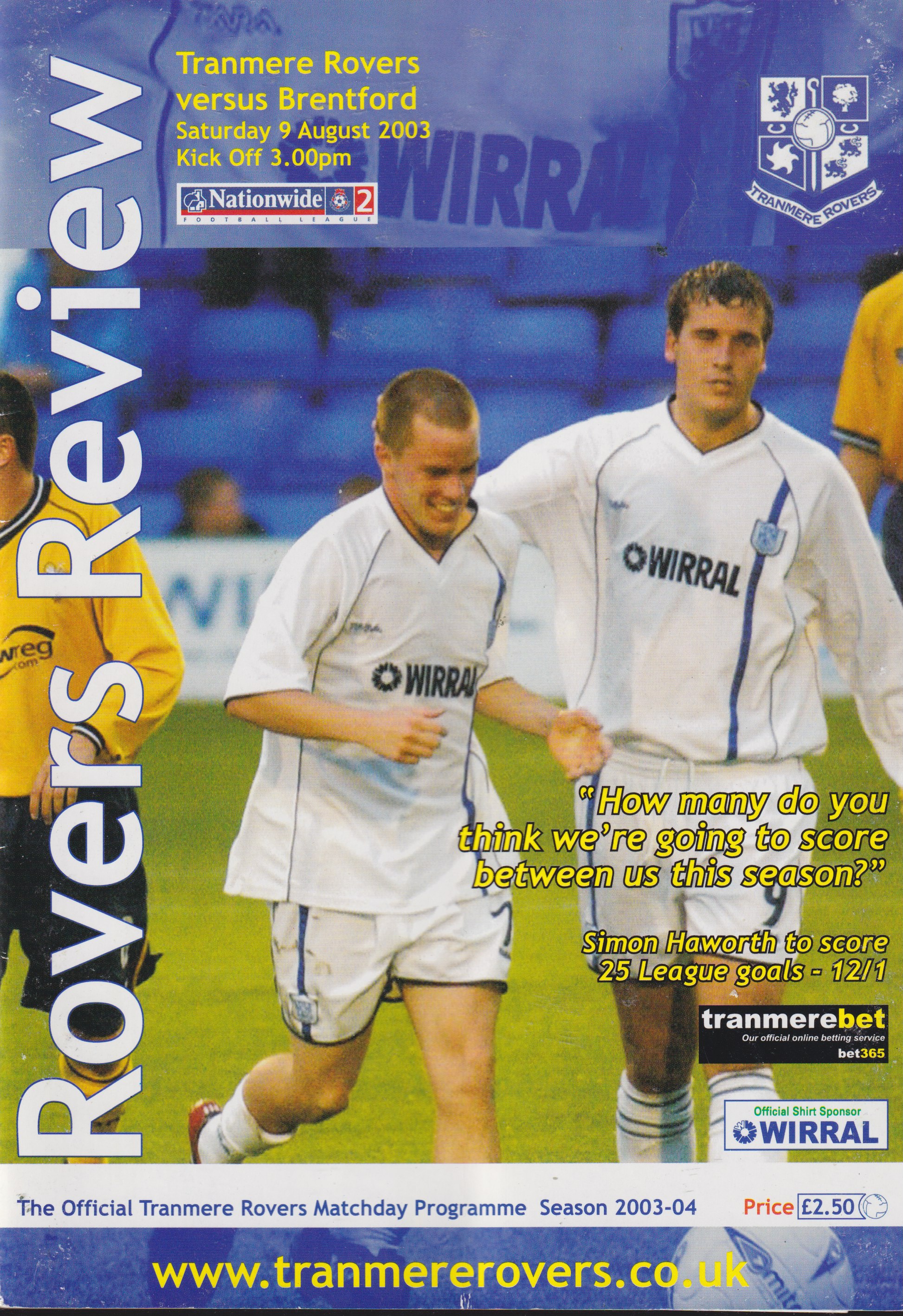 Match Programme for 09/08/2003