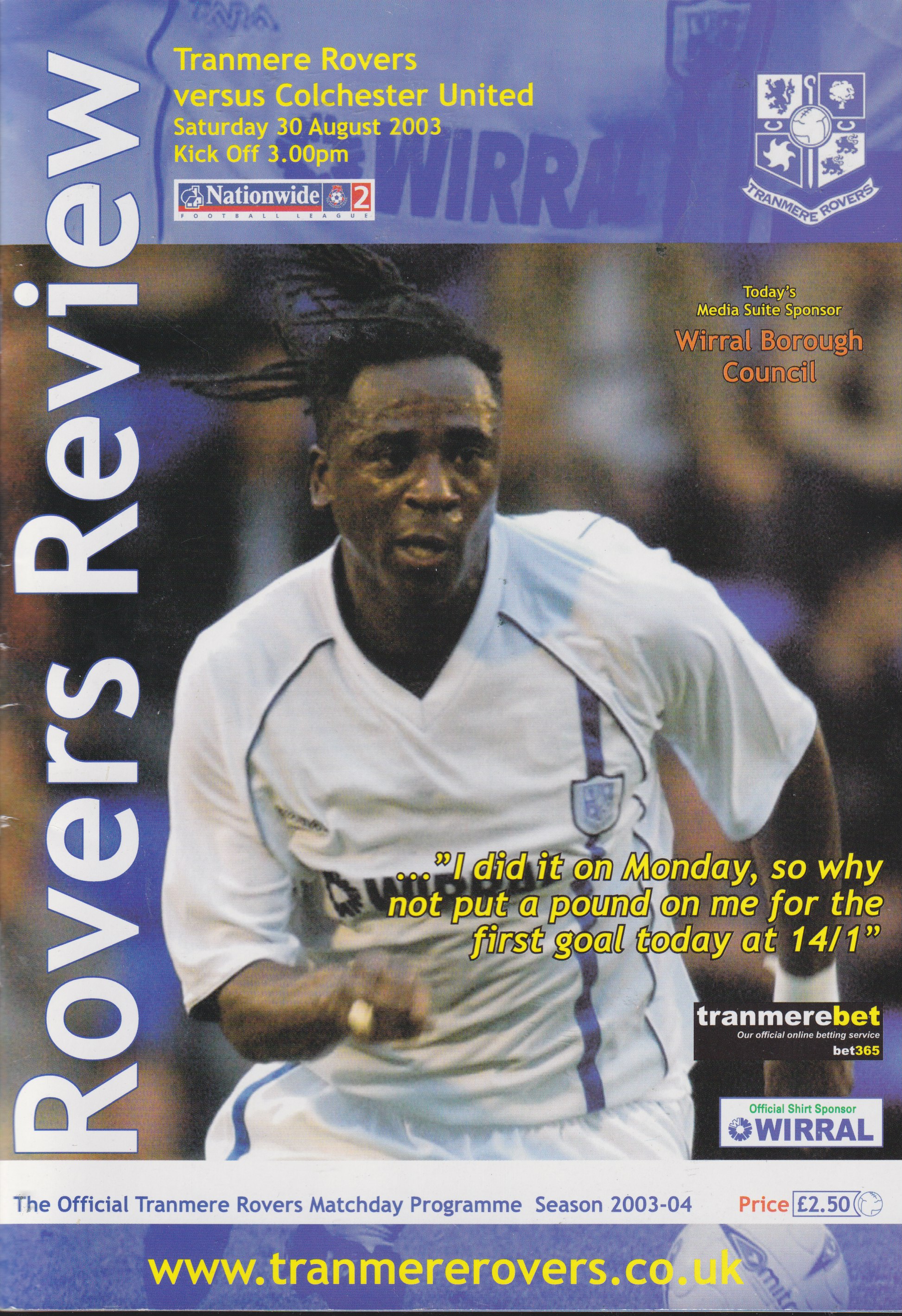 Match Programme for 30/08/2003