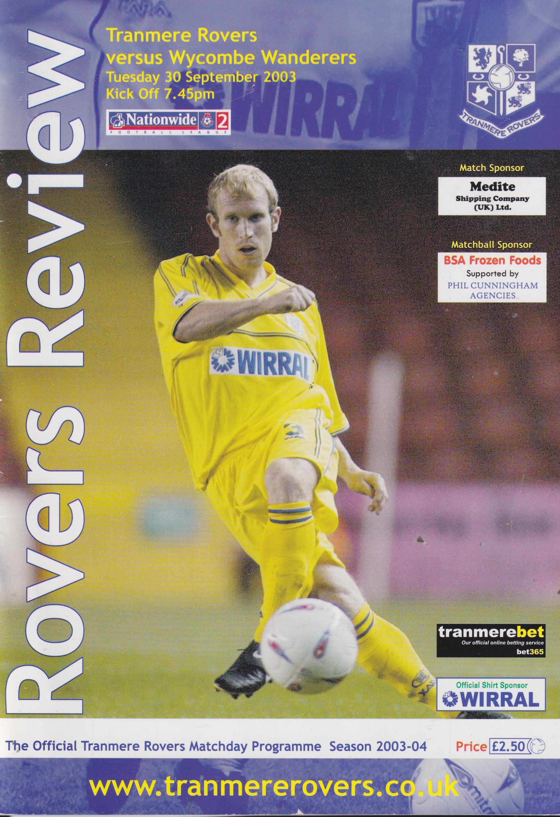 Match Programme for 30/09/2003