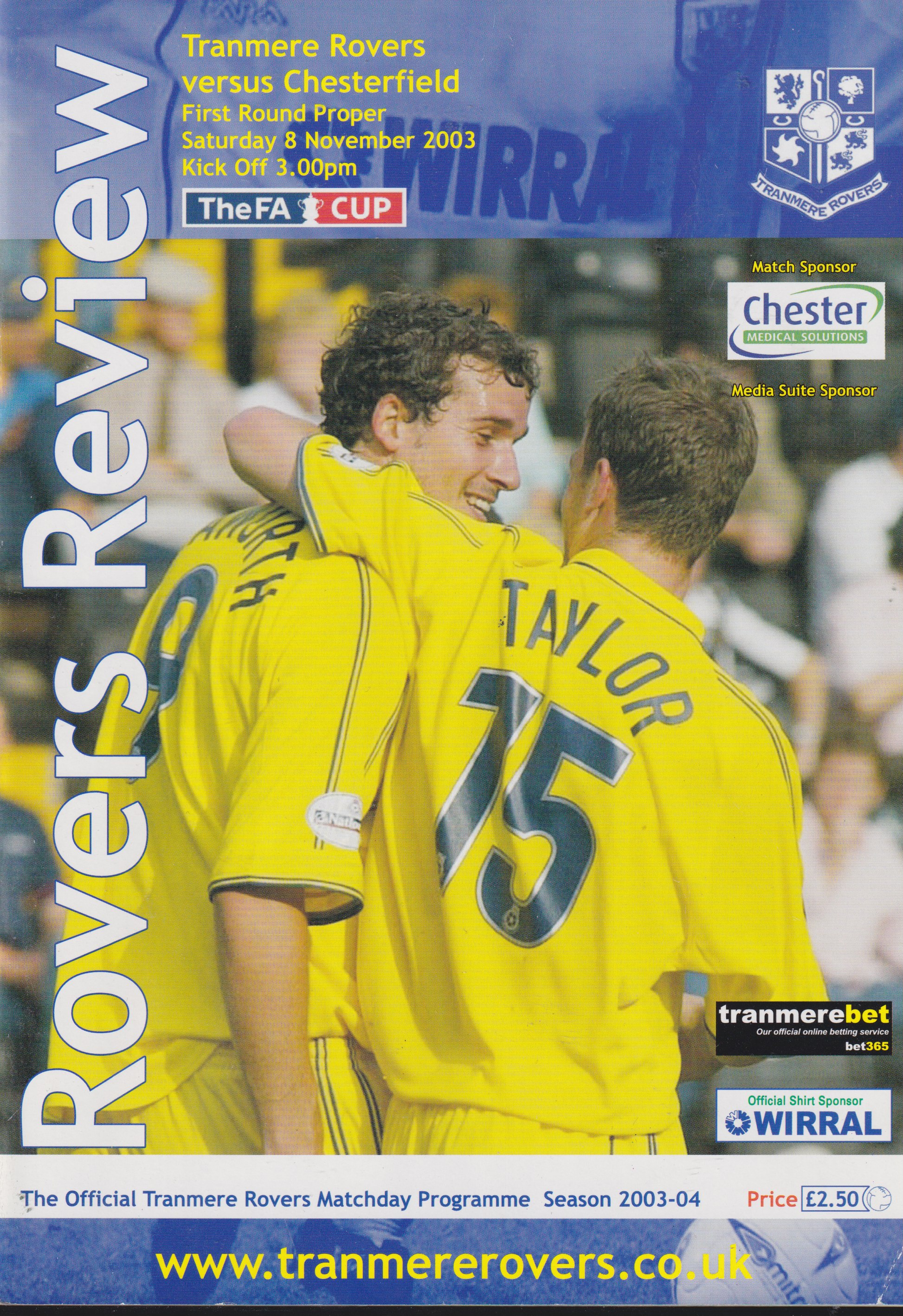 Match Programme for 08/11/2003
