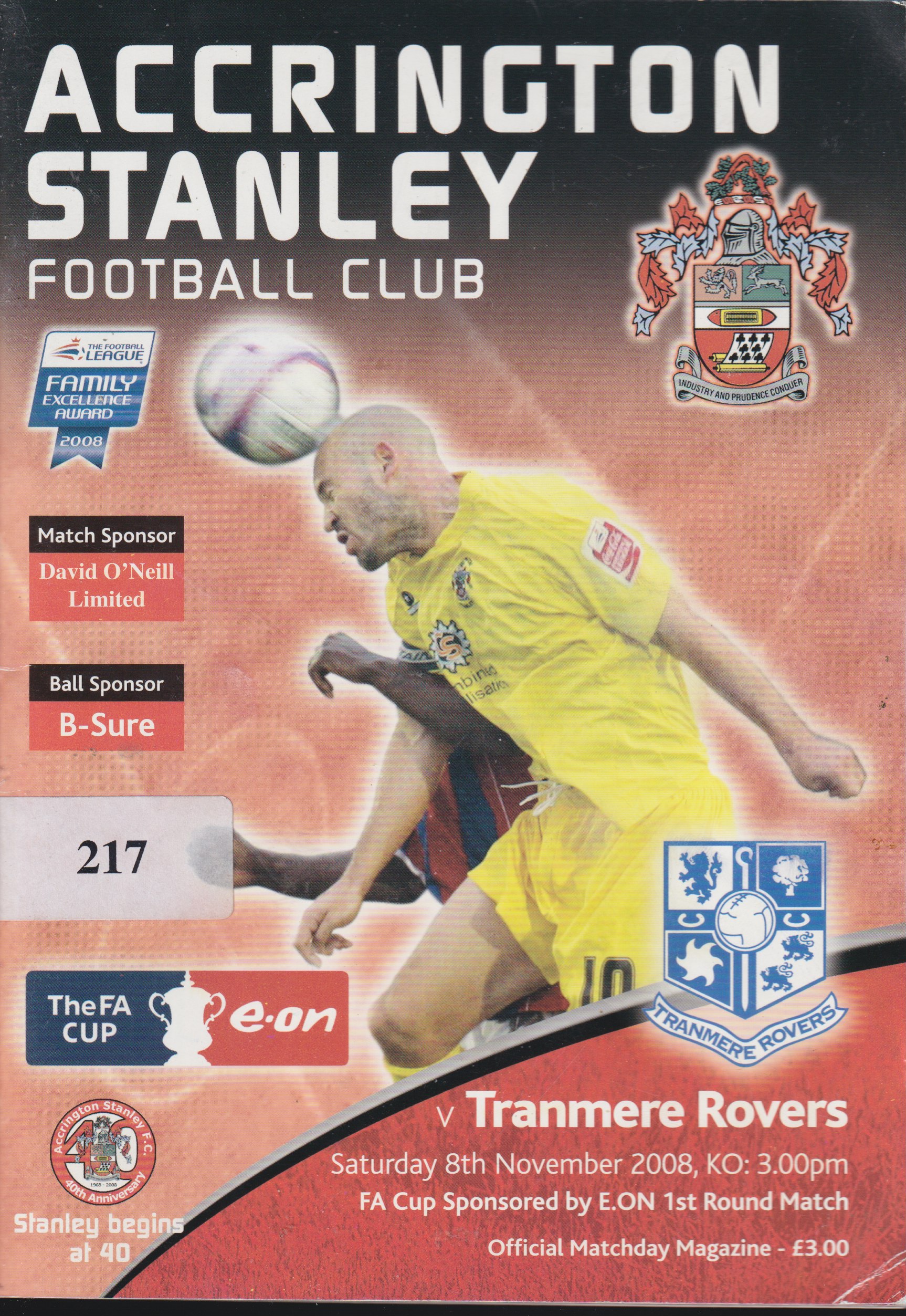 Match Programme for 08/11/2008