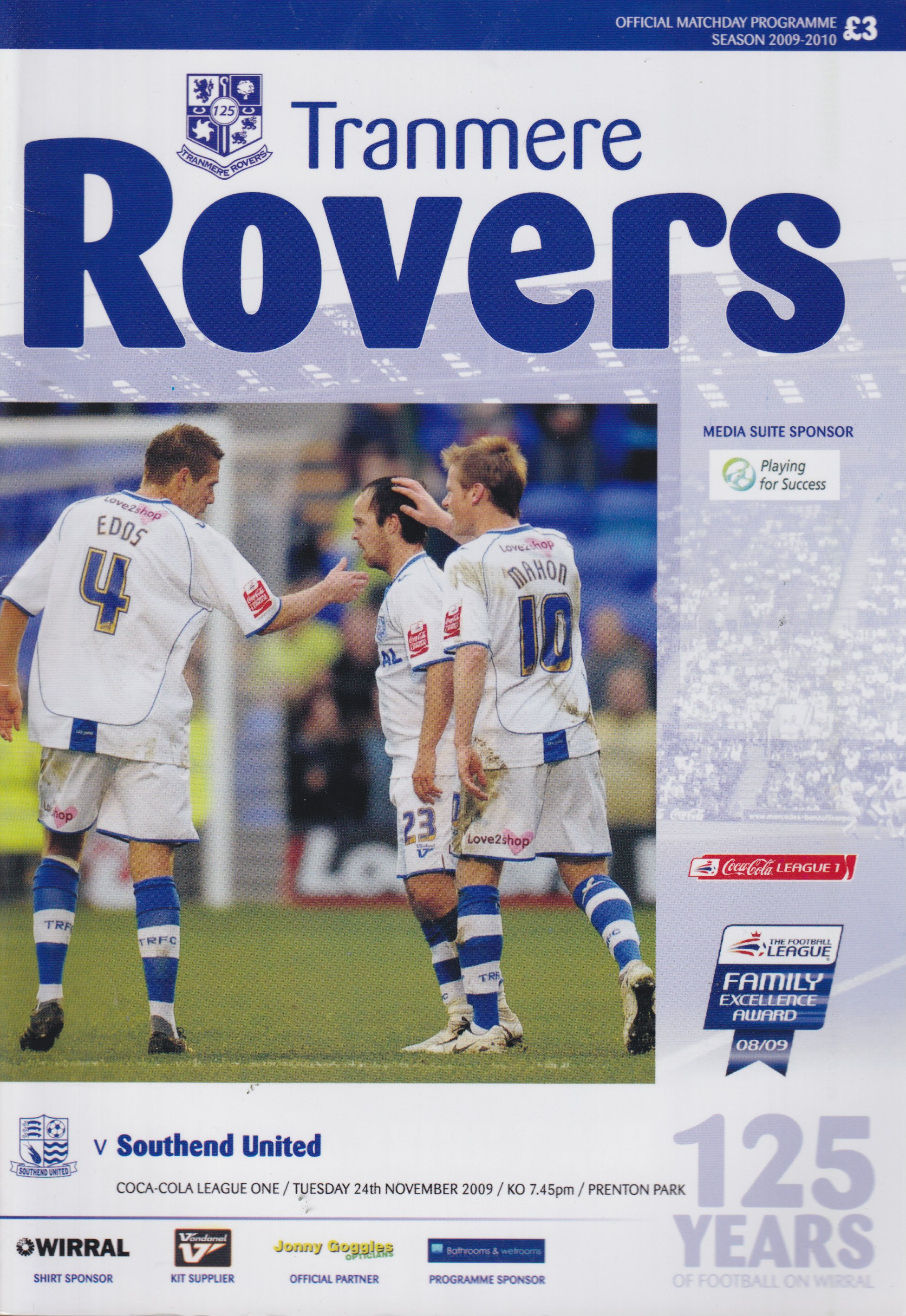 Match Programme for 24/11/2009