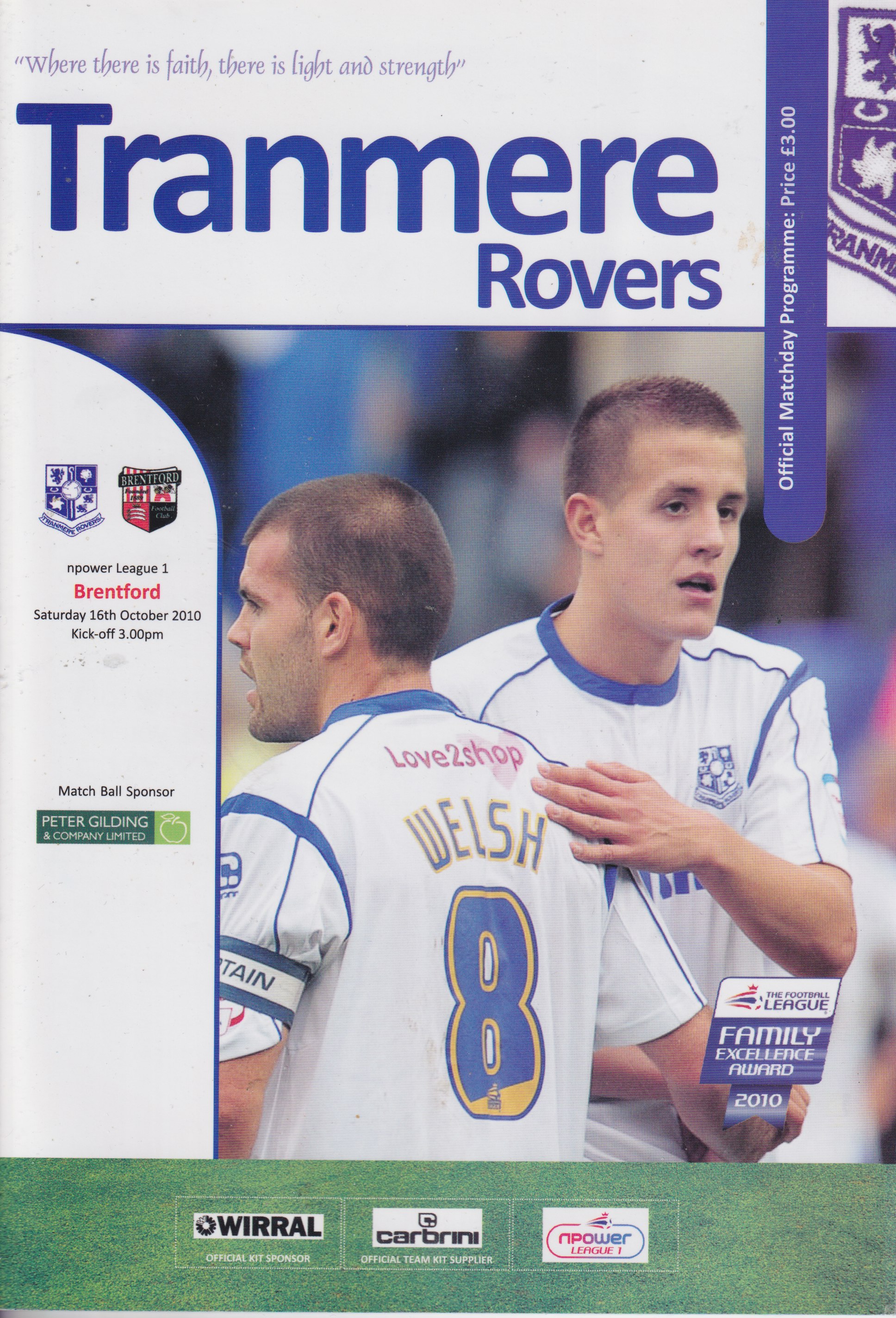 Match Programme for 16/10/2010