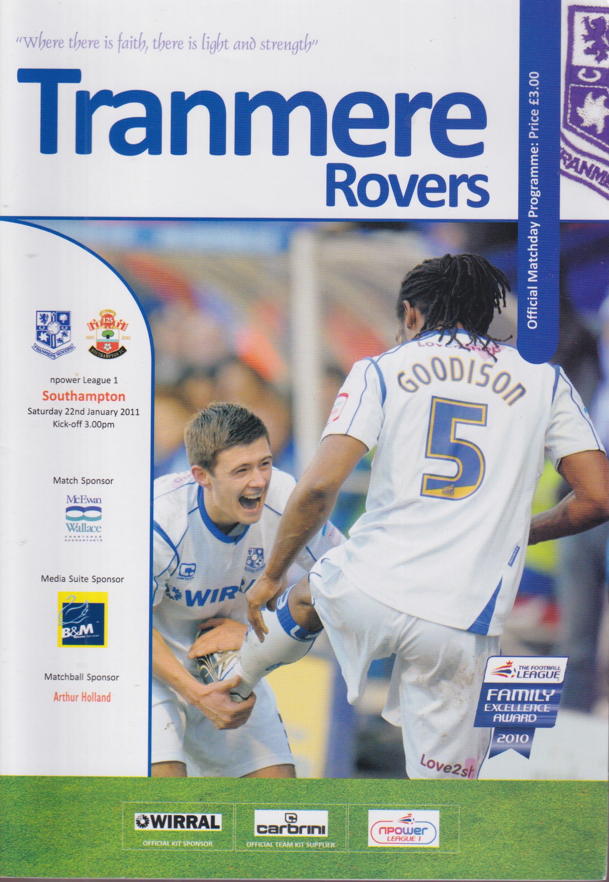 Match Programme for 22/01/2011