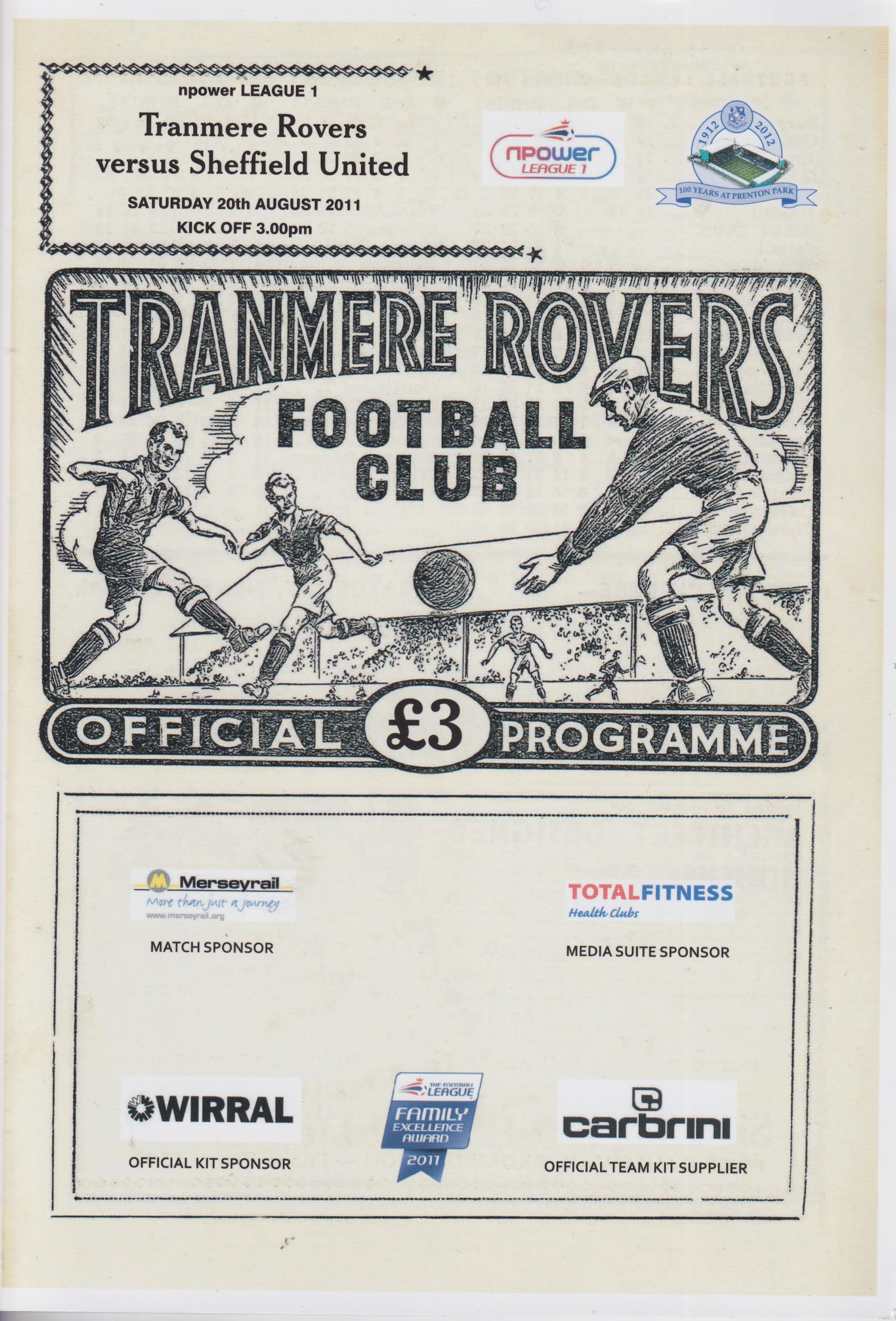 Match Programme for 20/08/2011