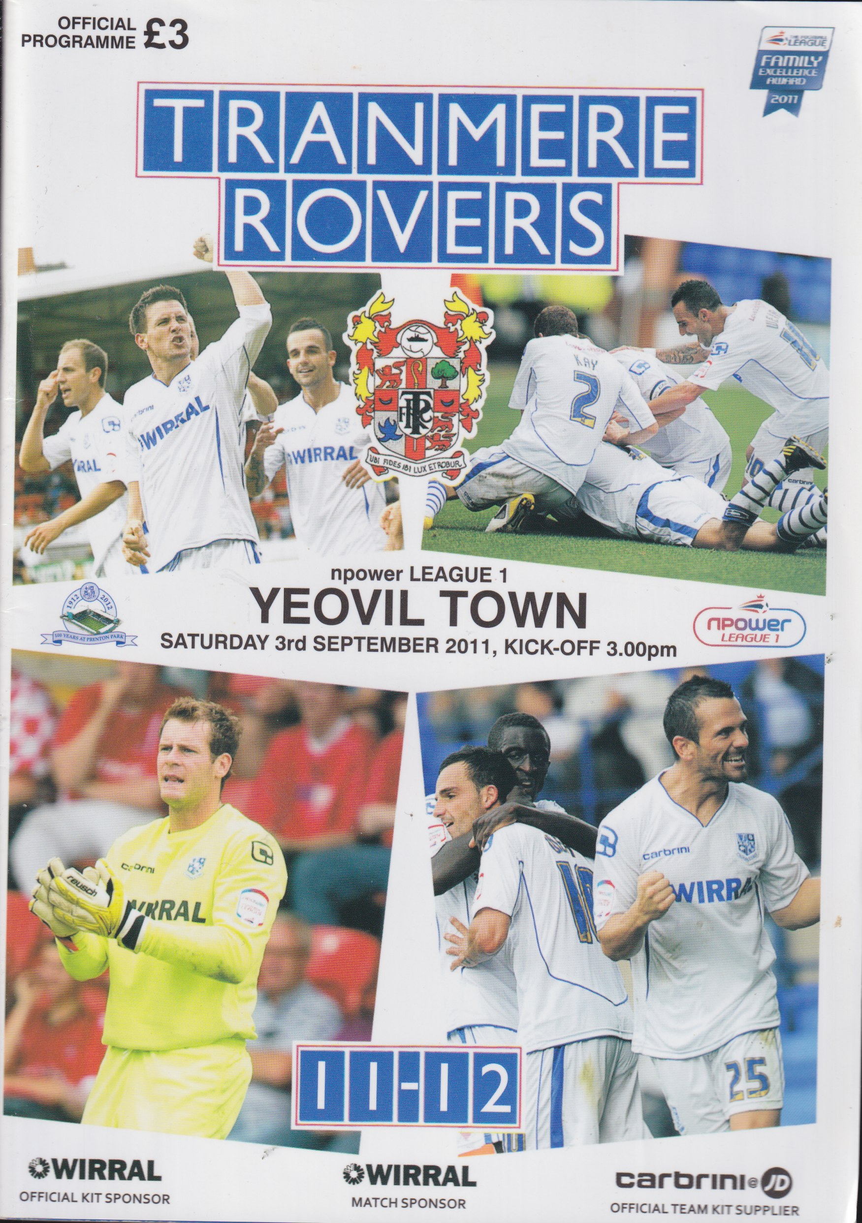 Match Programme for 03/09/2011