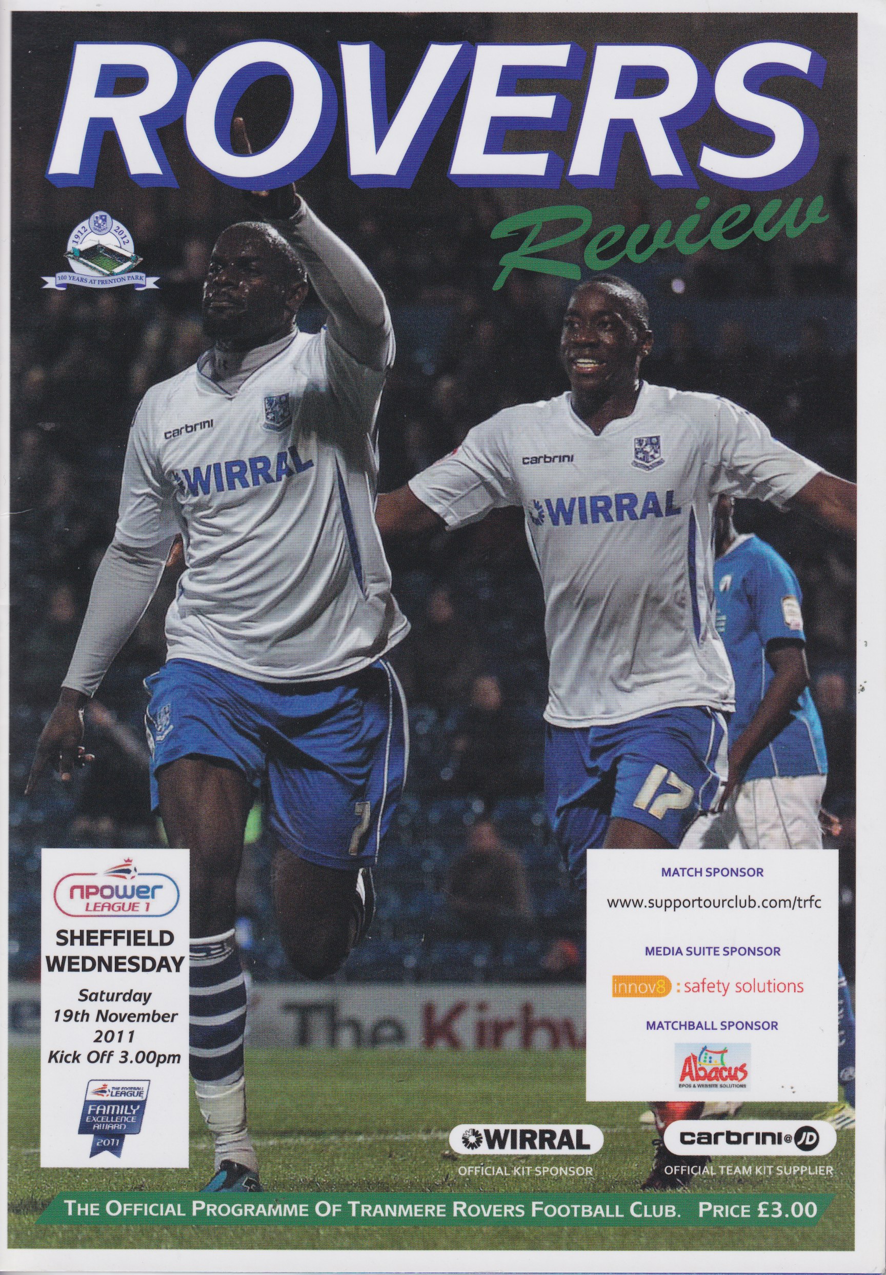 Match Programme for 19/11/2011