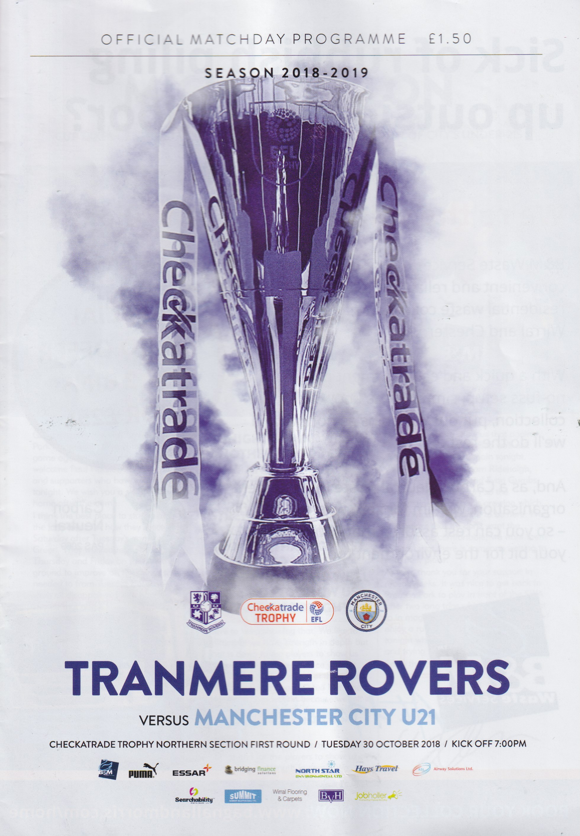 Match Programme for 30/10/2018