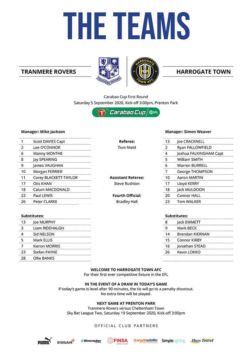 Match Programme for 05/09/2020