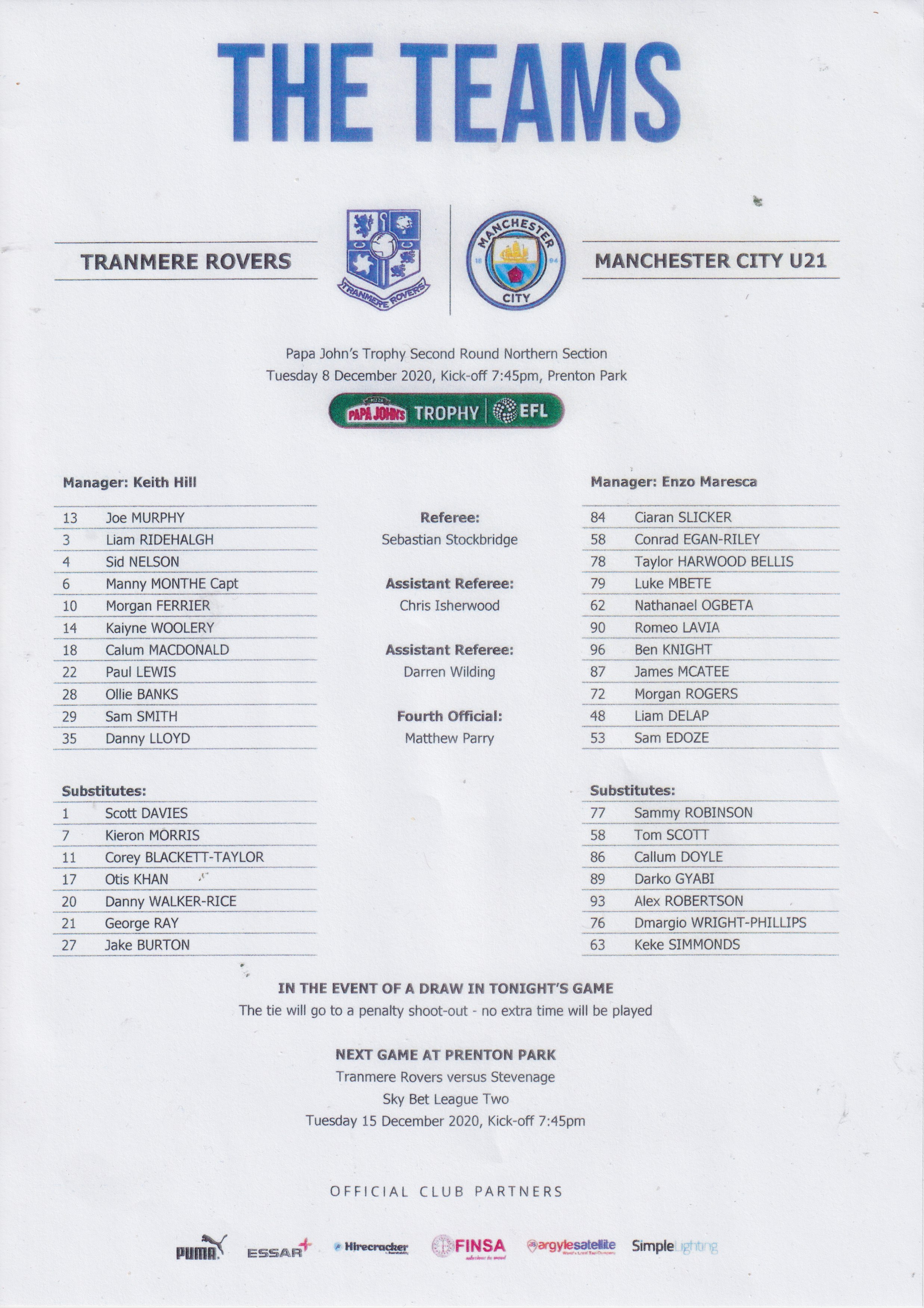 Match Programme for 08/12/2020
