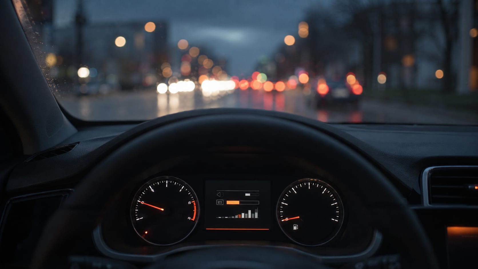 Приборная панель автомобиля с показаниями расхода топлива