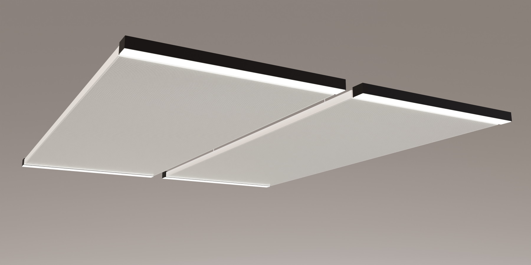 Stirnseitig an einem Deckensegel montierte lineare Leuchte