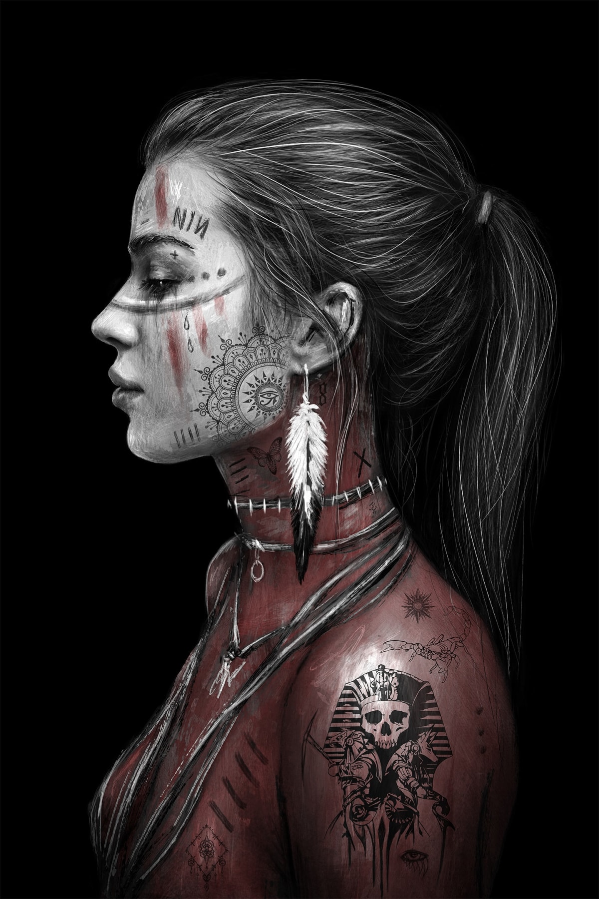 Inked, a surreal gothic fantasy digital portrait painting by Justin Gedak