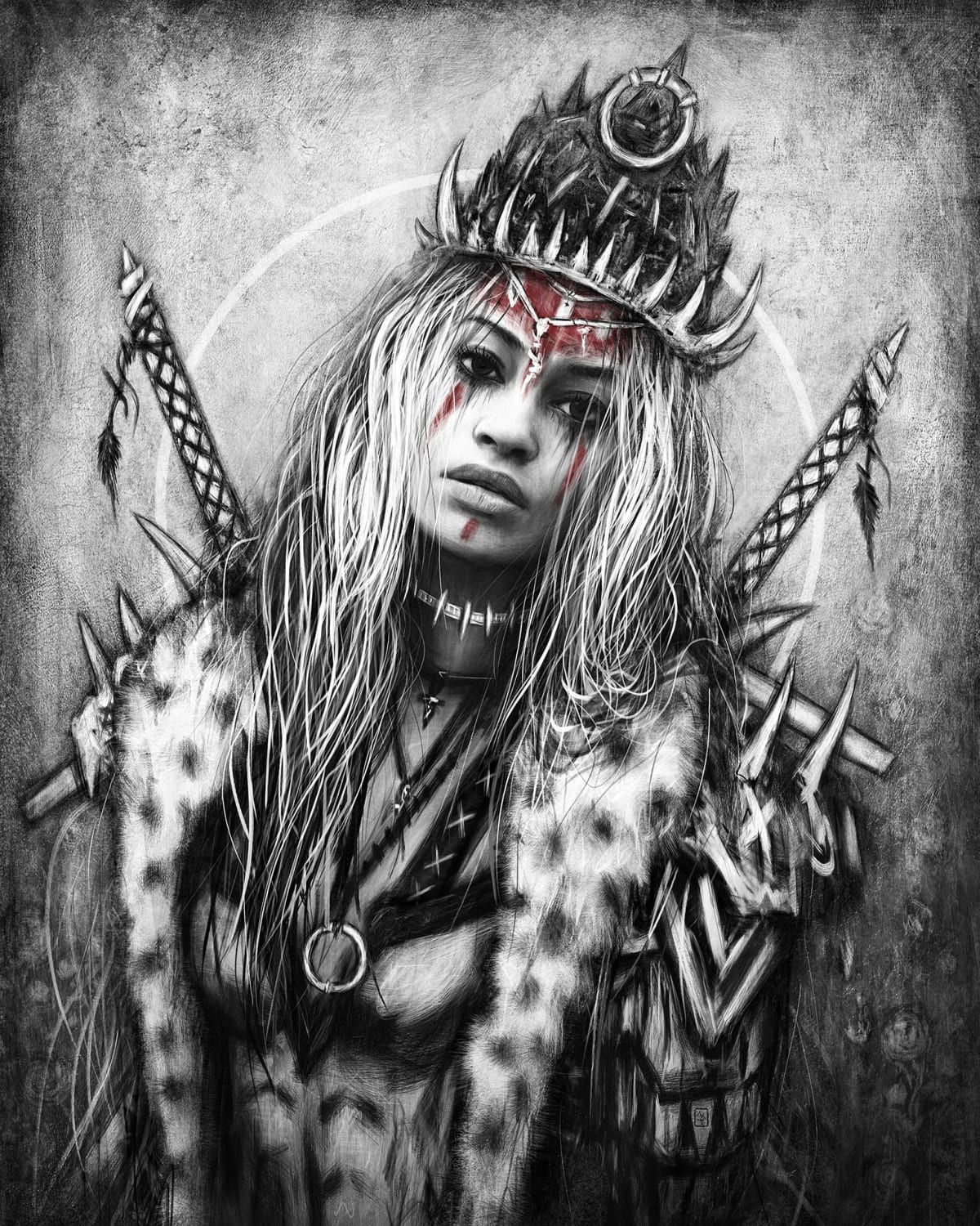 Silver and Shadows, a surreal gothic fantasy digital portrait painting by Justin Gedak