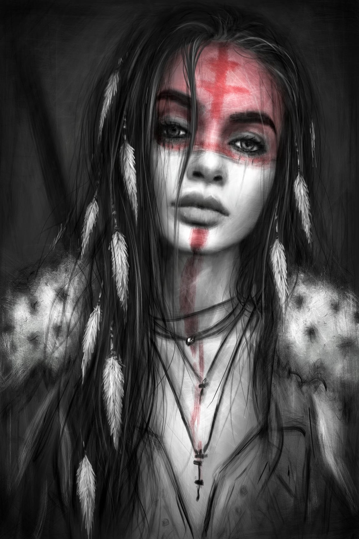 The Dark of Night, a surreal gothic fantasy digital portrait painting by Justin Gedak