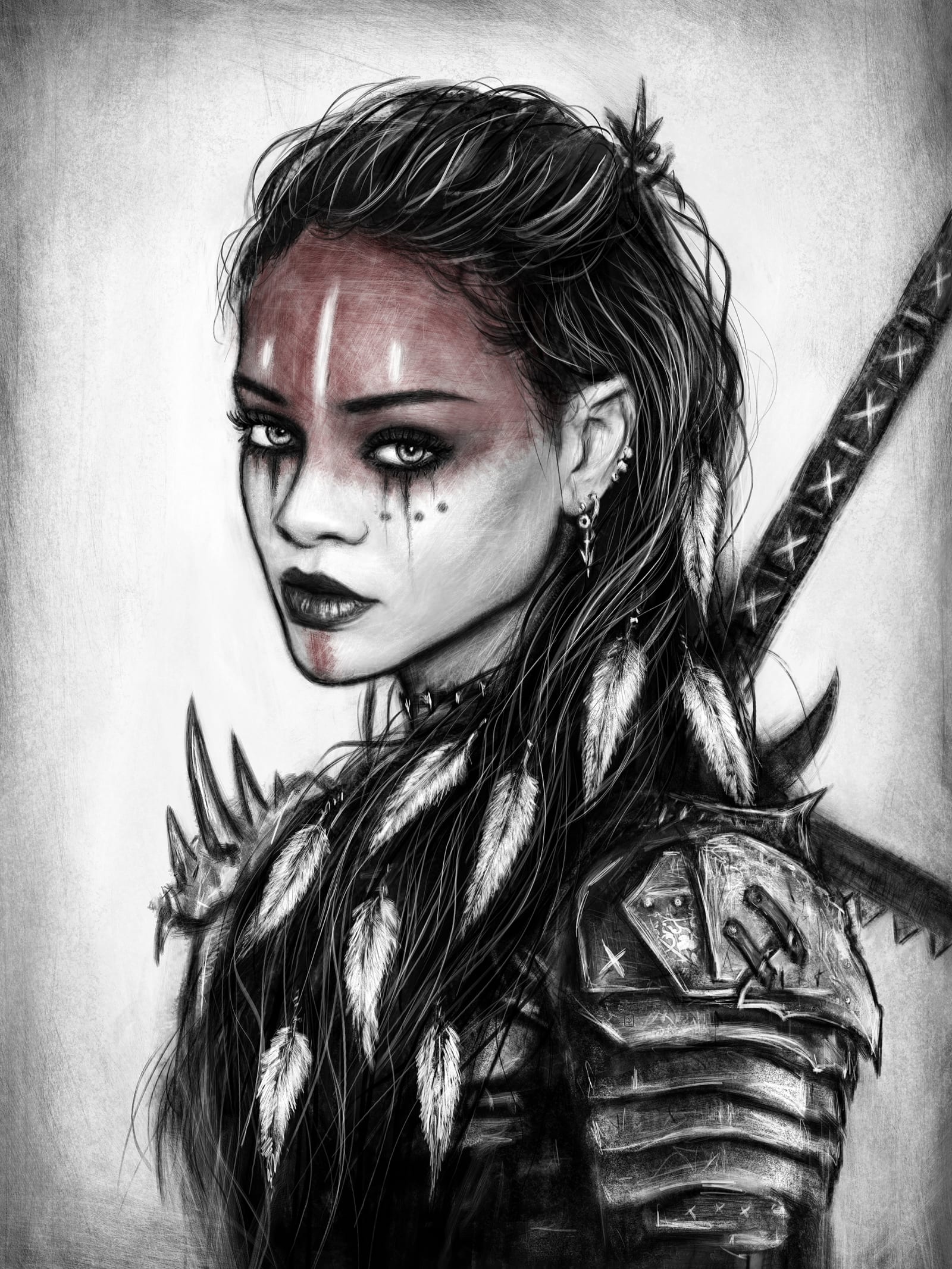 Fierce Gaze, a surreal gothic fantasy digital portrait painting by Justin Gedak