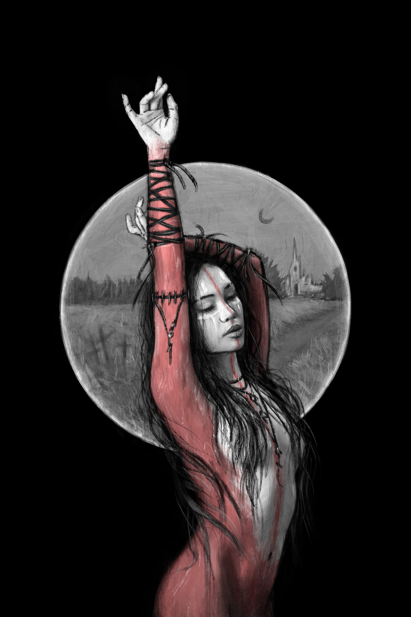 Resurrection, a surreal gothic fantasy digital portrait painting by Justin Gedak