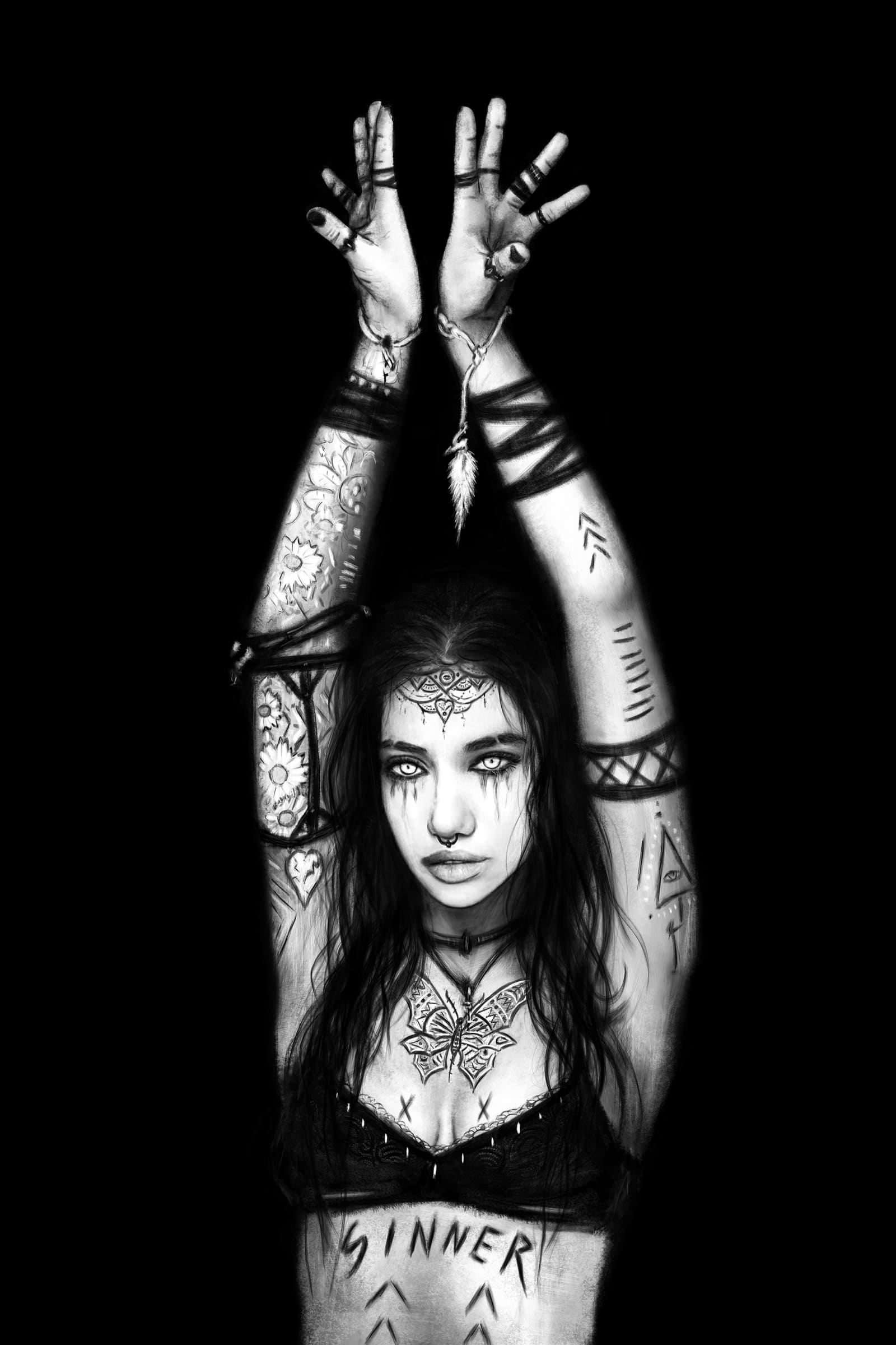 Sinner, a surreal gothic fantasy digital portrait painting by Justin Gedak