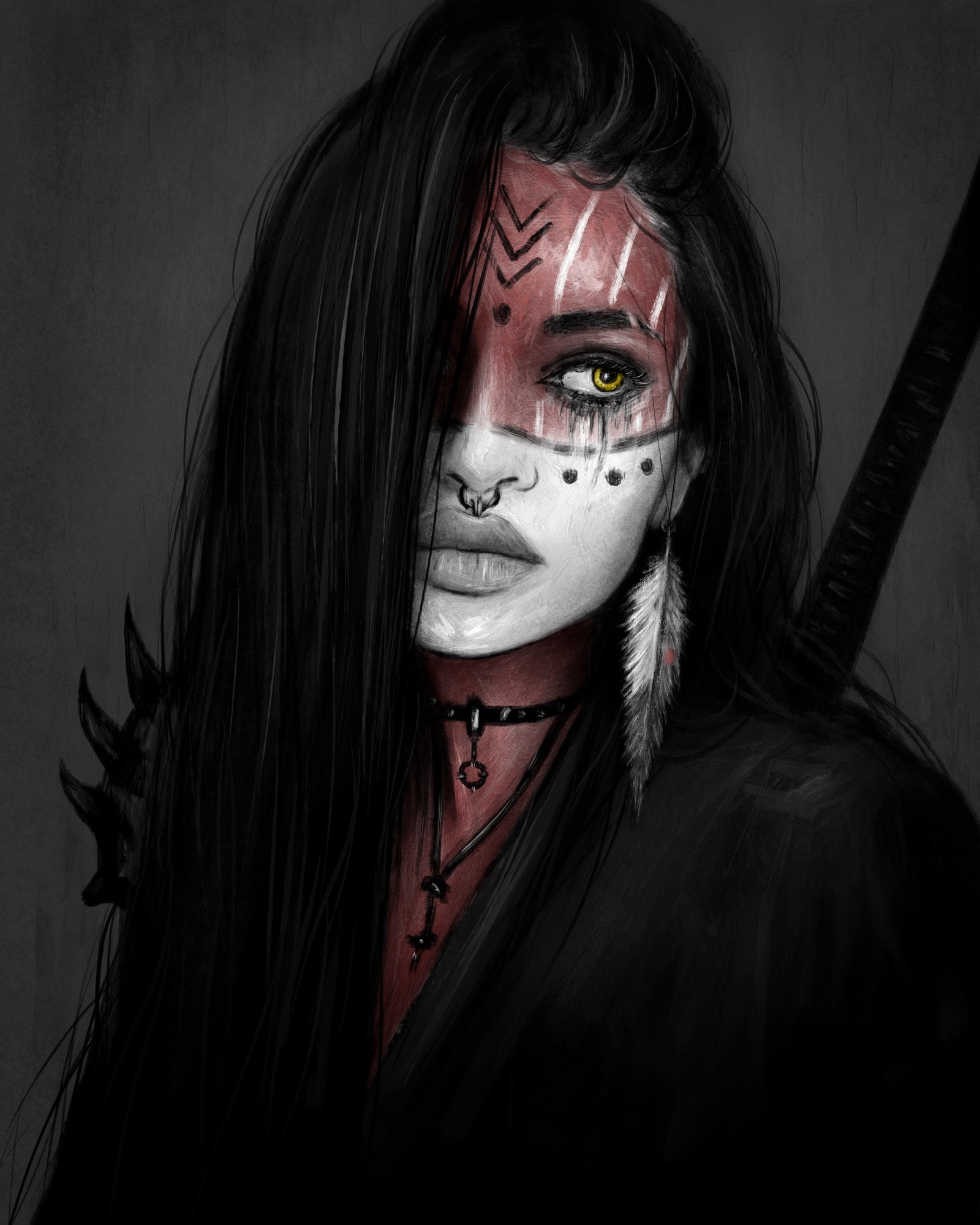 Dressed in Black, a surreal gothic fantasy digital portrait painting by Justin Gedak
