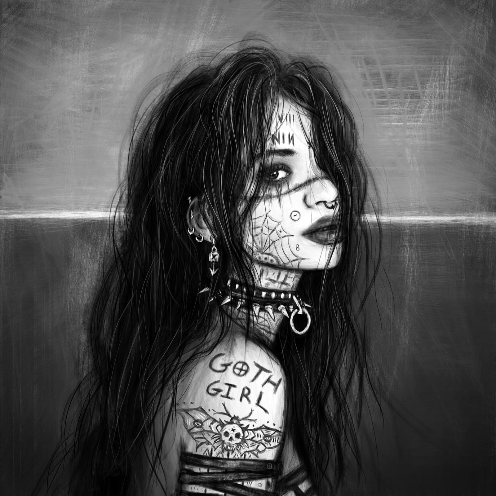 Goth Girl, a surreal gothic fantasy digital portrait painting by Justin Gedak