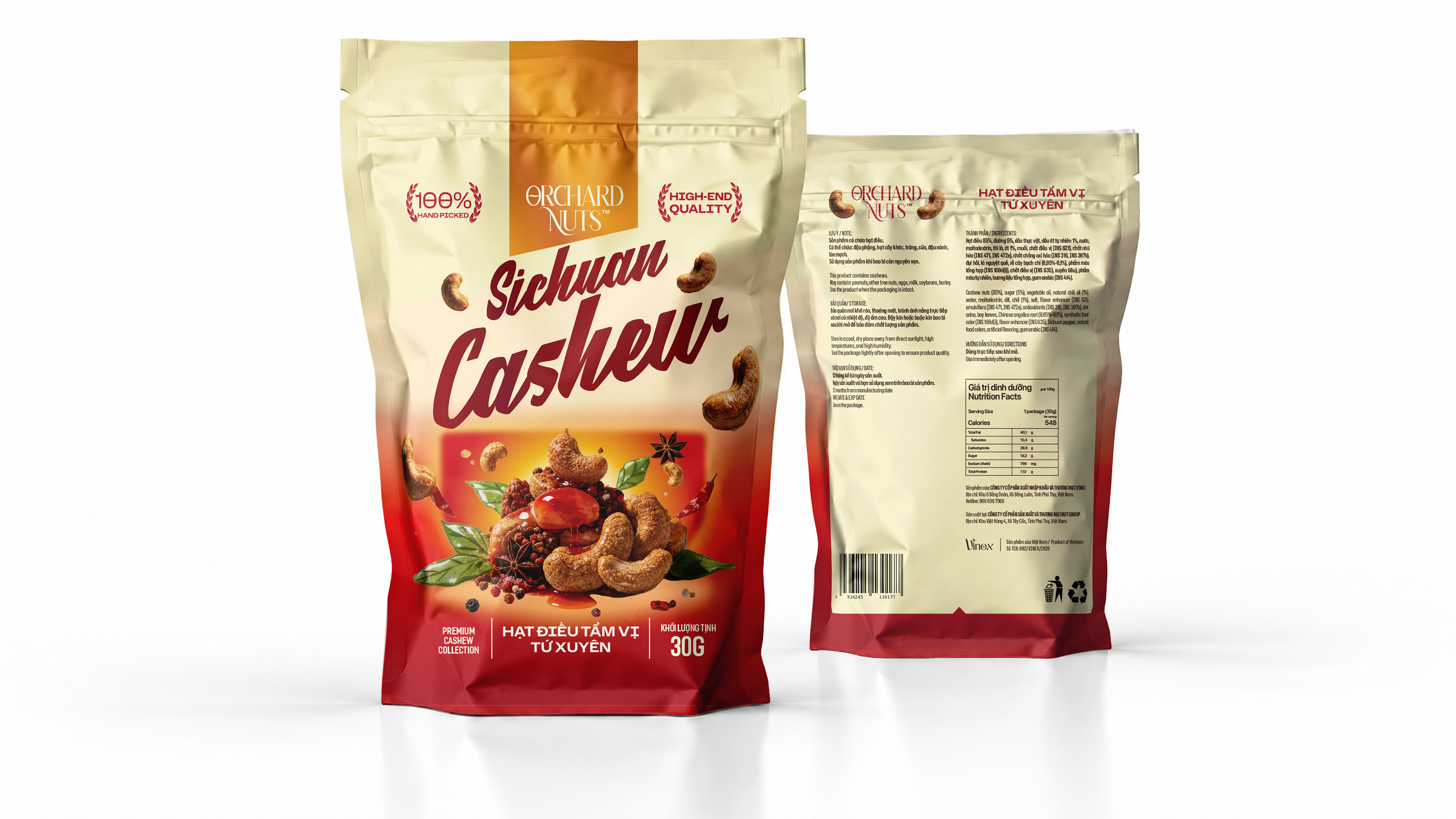 Hạt điều tẩm vị Tứ Xuyên Orchard Nuts túi 30g