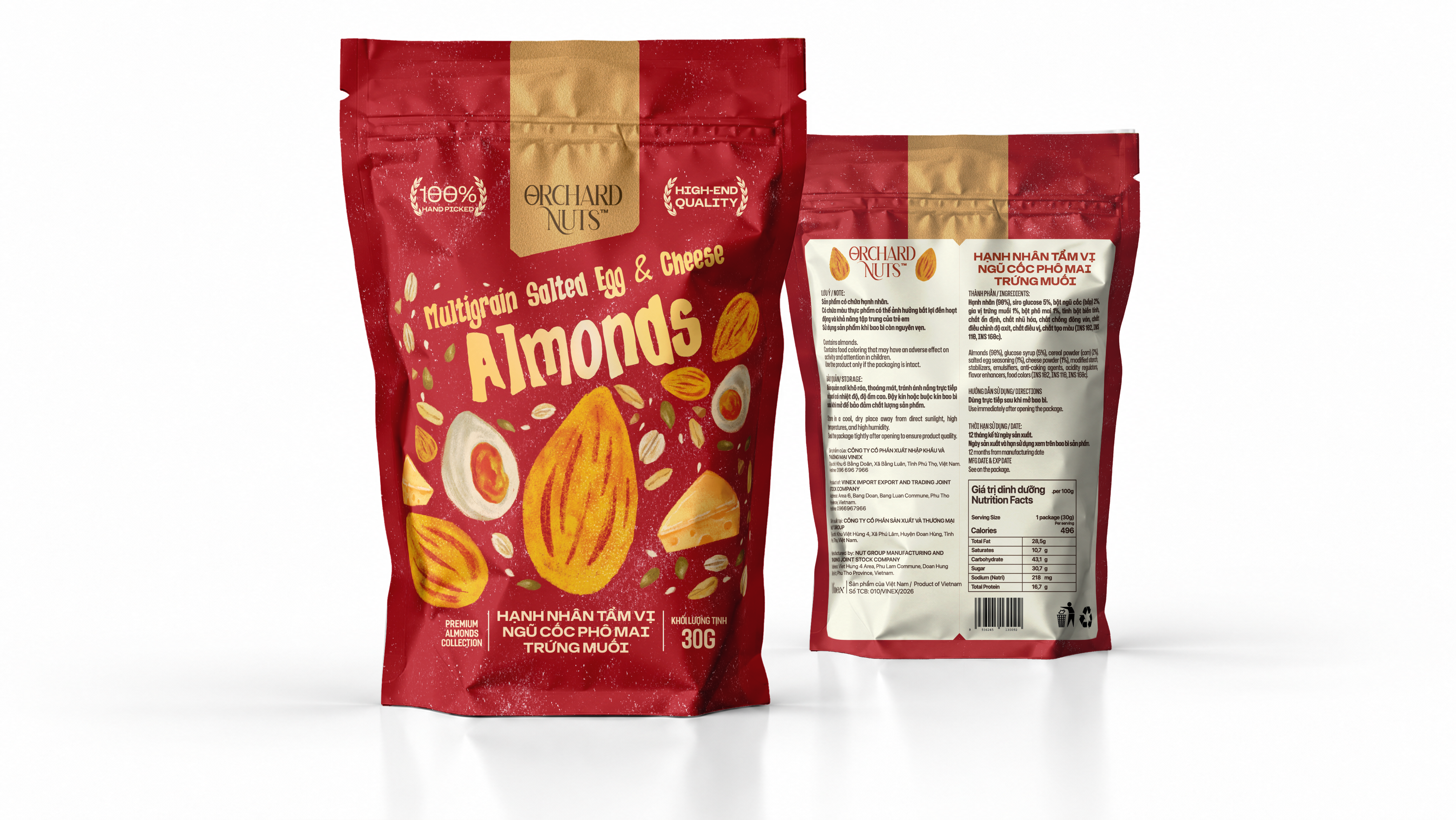 Hạnh nhân ngũ cốc phô mai trứng muối Orchard Nuts túi 30g