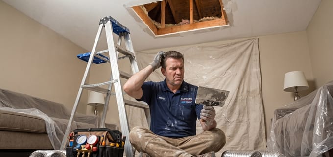 Contractor doing ceiling drywall patch