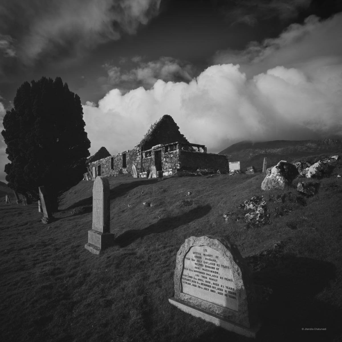 Photograph: scottish chapel graveyard sky