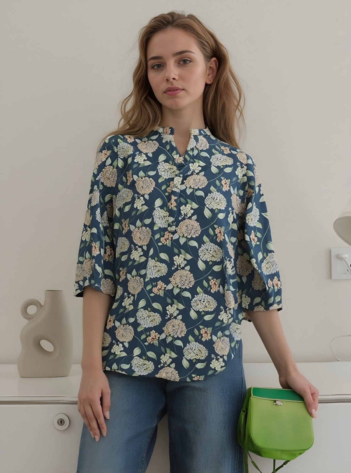 BLUMAIRE Printed Western Top for Women | American Crepe Fabric | Stylish 3/4 Sleeves | Daily & Formal Wear