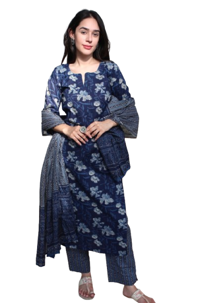 BLUMAIRE Ethnic Printed Kurta Set for Women with Pant & Dupatta | Elegant Straight Suit | Casual & Formal Wear Outfit