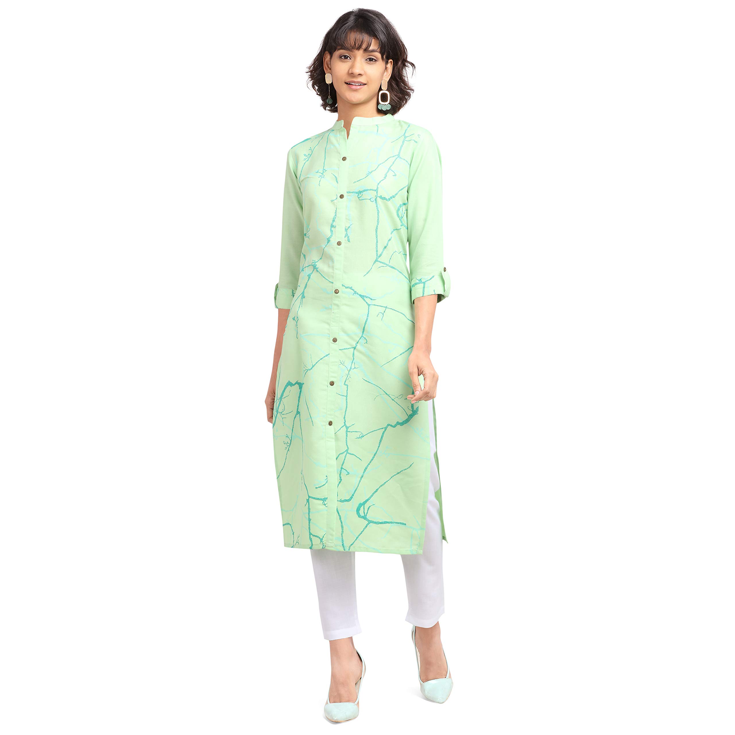 BLUMAIRE Mint Green Printed Straight Kurta for Women | Casual & Formal Wear Outfit, 2XL