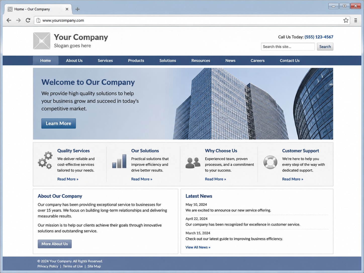 Outdated business website before the Tech Striker WordPress rebuild