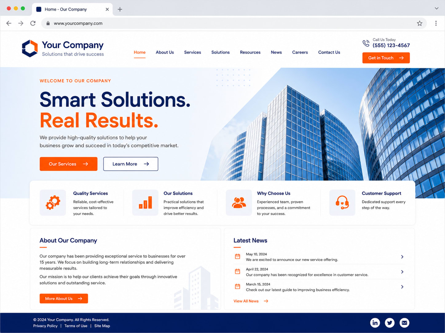 Modern business website after the Tech Striker WordPress rebuild