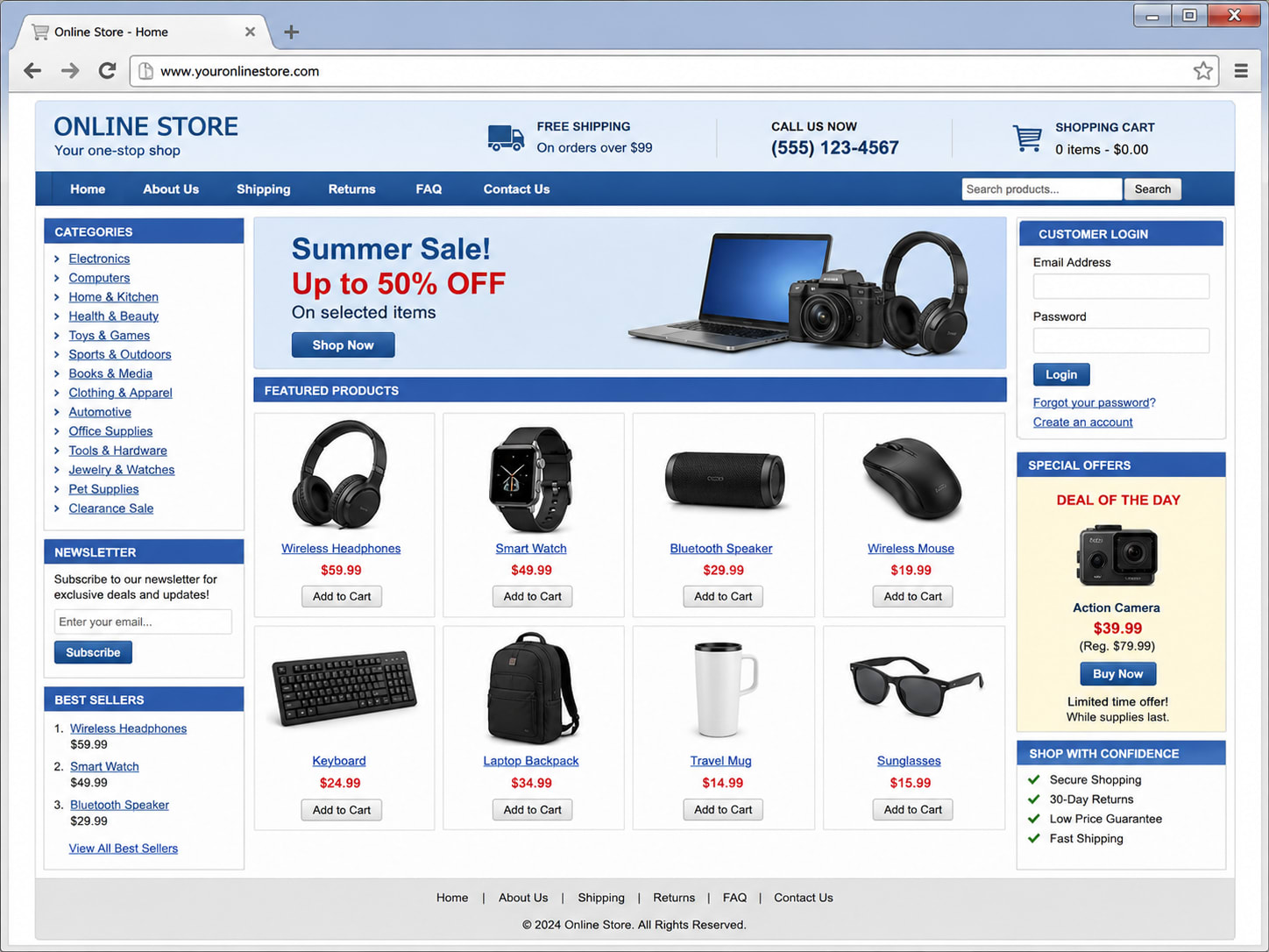 Outdated online store before the Tech Striker WordPress rebuild