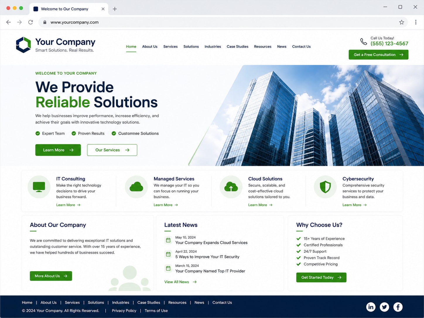 Modern service website after the Tech Striker WordPress rebuild