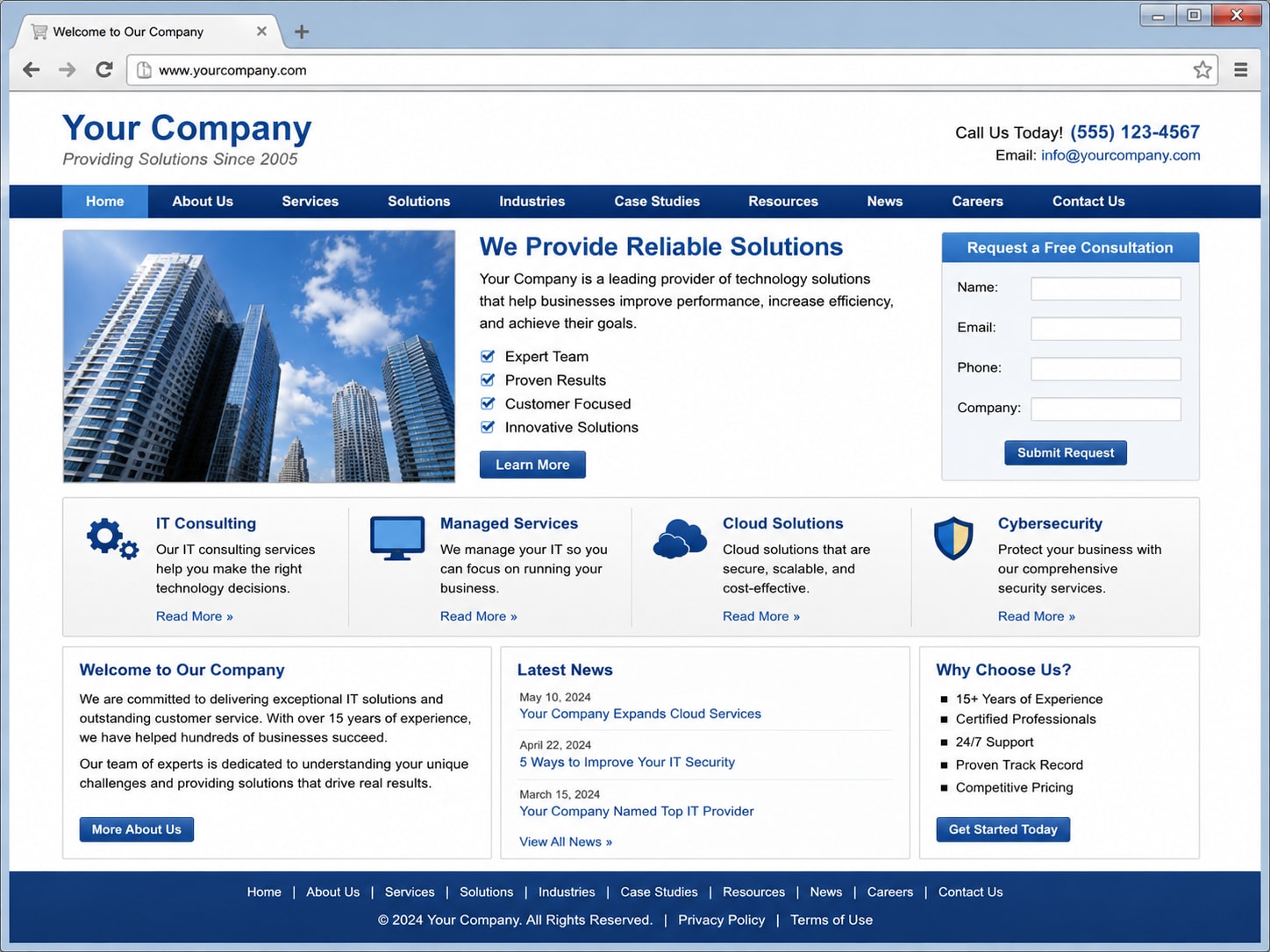 Outdated service website before the Tech Striker WordPress rebuild