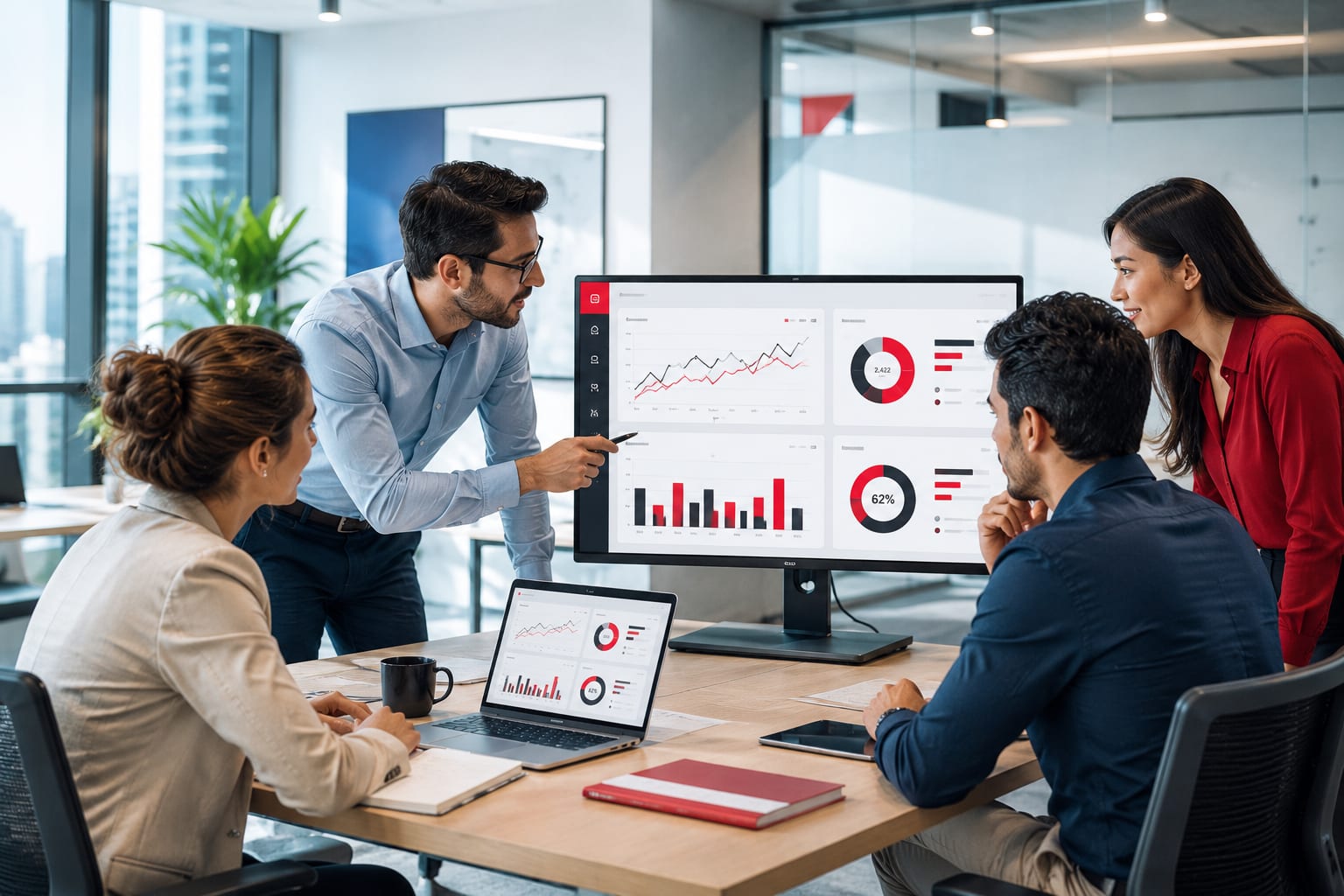Tech Striker team collaborating in a modern office environment