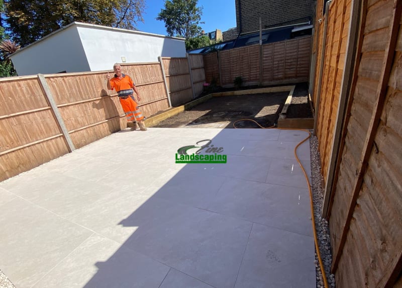 Porcelain patio and new timber fencing at Clapham Common