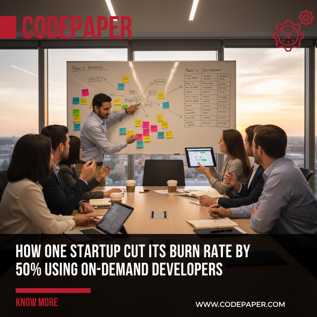 Client discovery workshop in Vaughan ON near Highway 7 planning custom software roadmap on a whiteboard