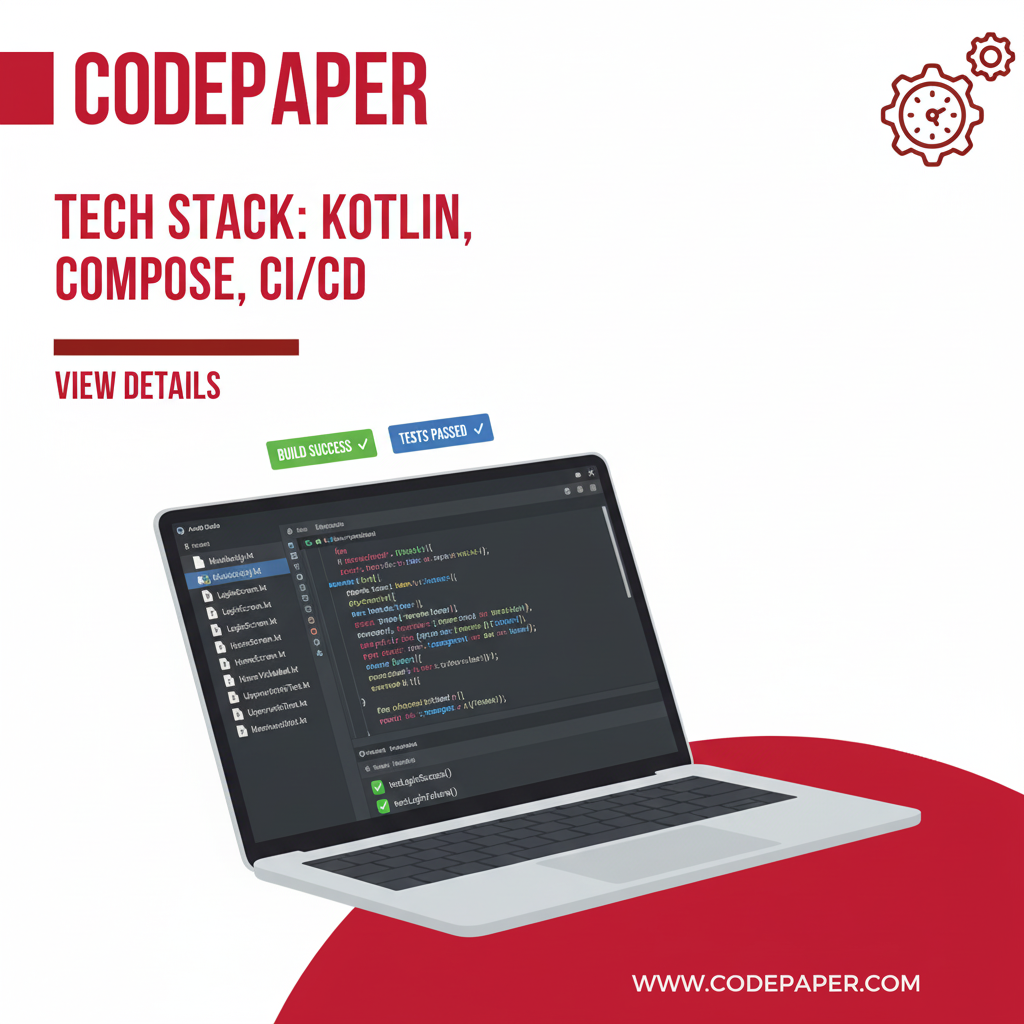 Kotlin and Jetpack Compose code in Android Studio for android application development services with CI/CD and unit tests