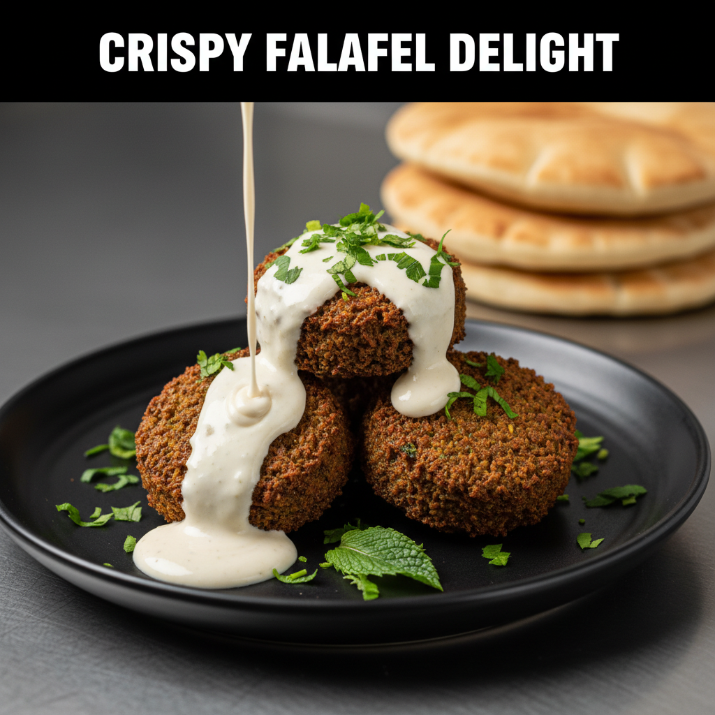 Macro close-up of falafel with tahini for a falafel shawarma wrap in Toronto at Shawarma West