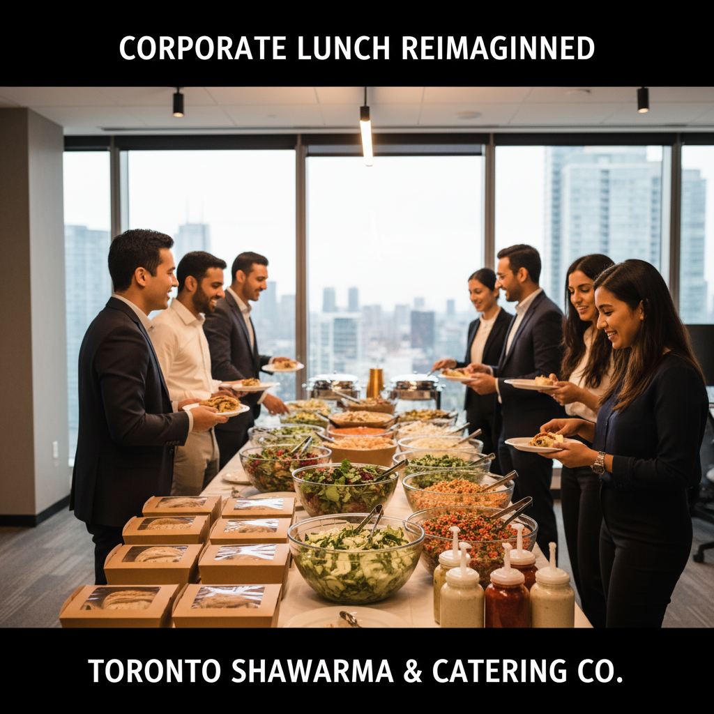 Corporate catering in Toronto with pita shawarma buffet and boxed lunches for offices