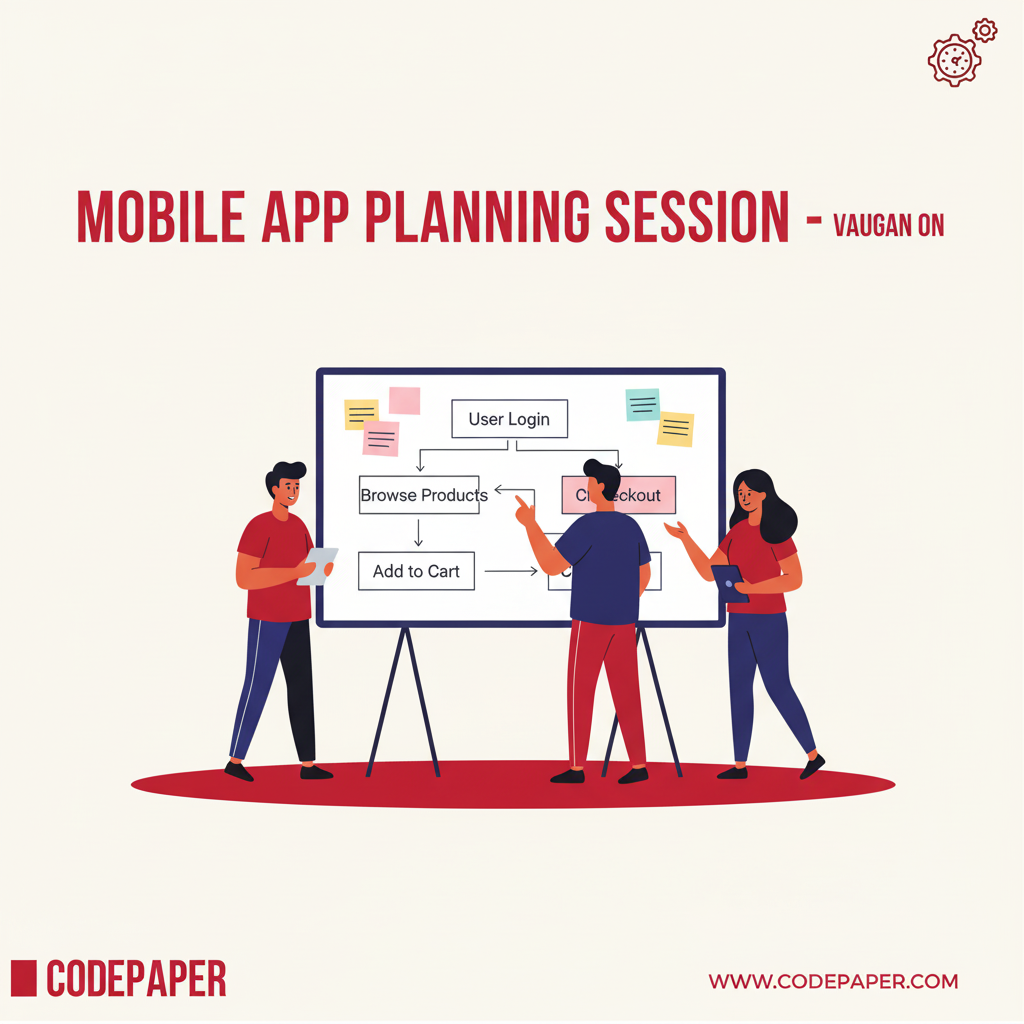 Vaughan ON product workshop planning iOS app development services with user journey maps on a whiteboard