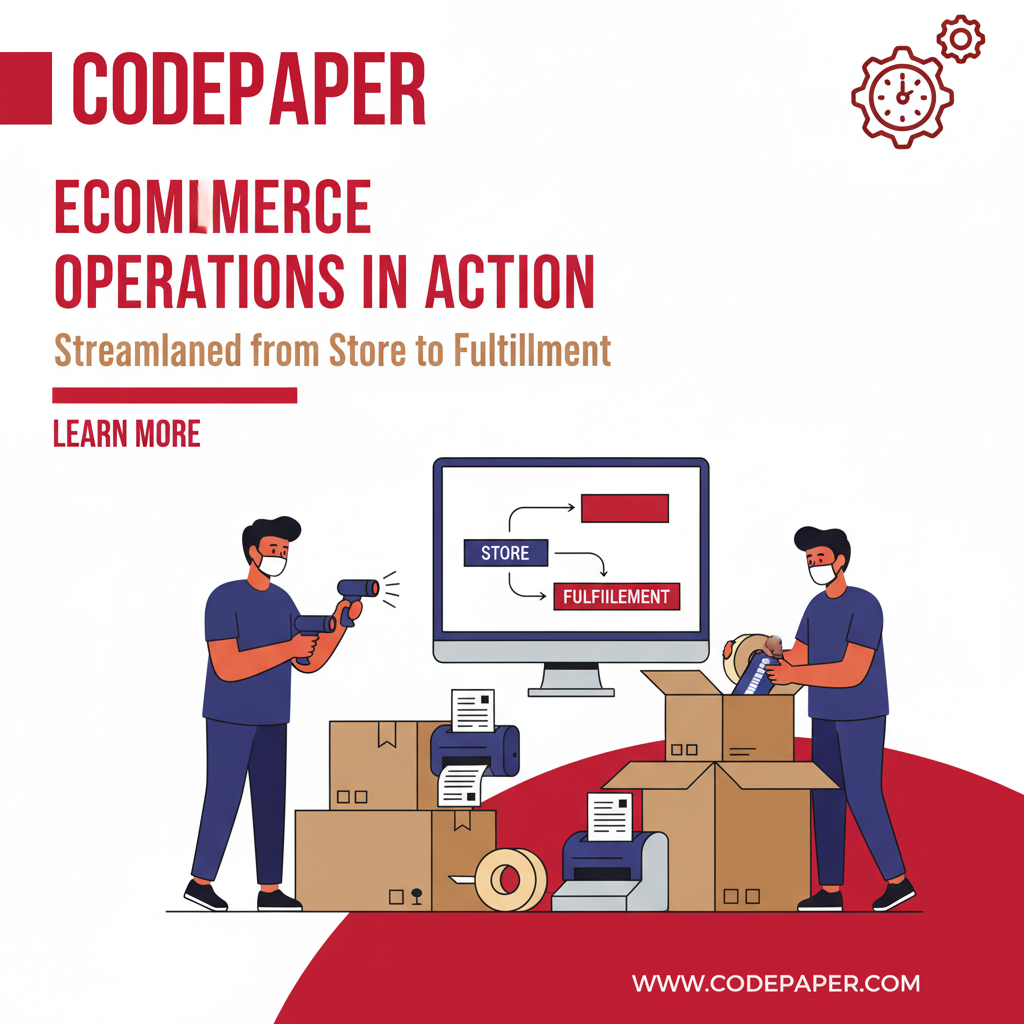 Ecommerce operations and fulfillment integration with barcode scanning, packing stations, and shipping label printing connected to the store
