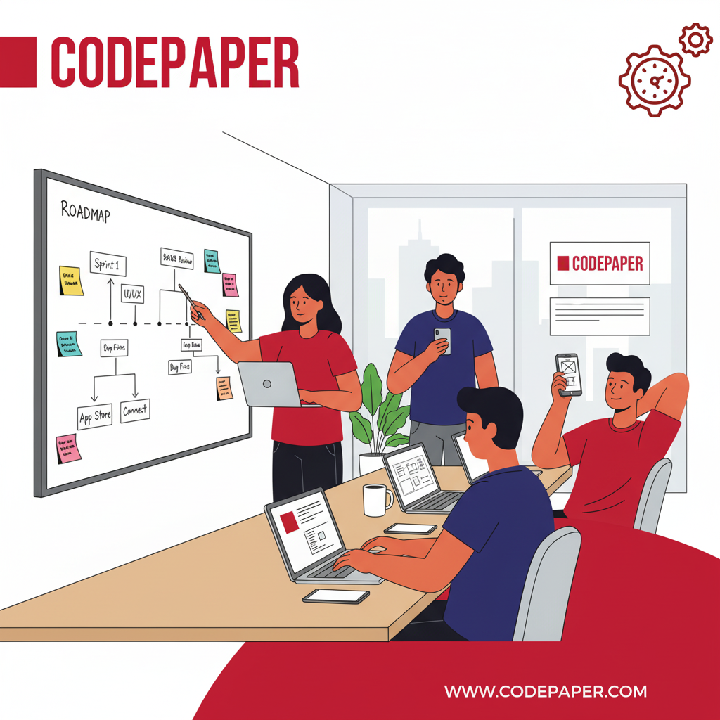 Team collaboration at Codepaper in ON planning custom mobile app development release