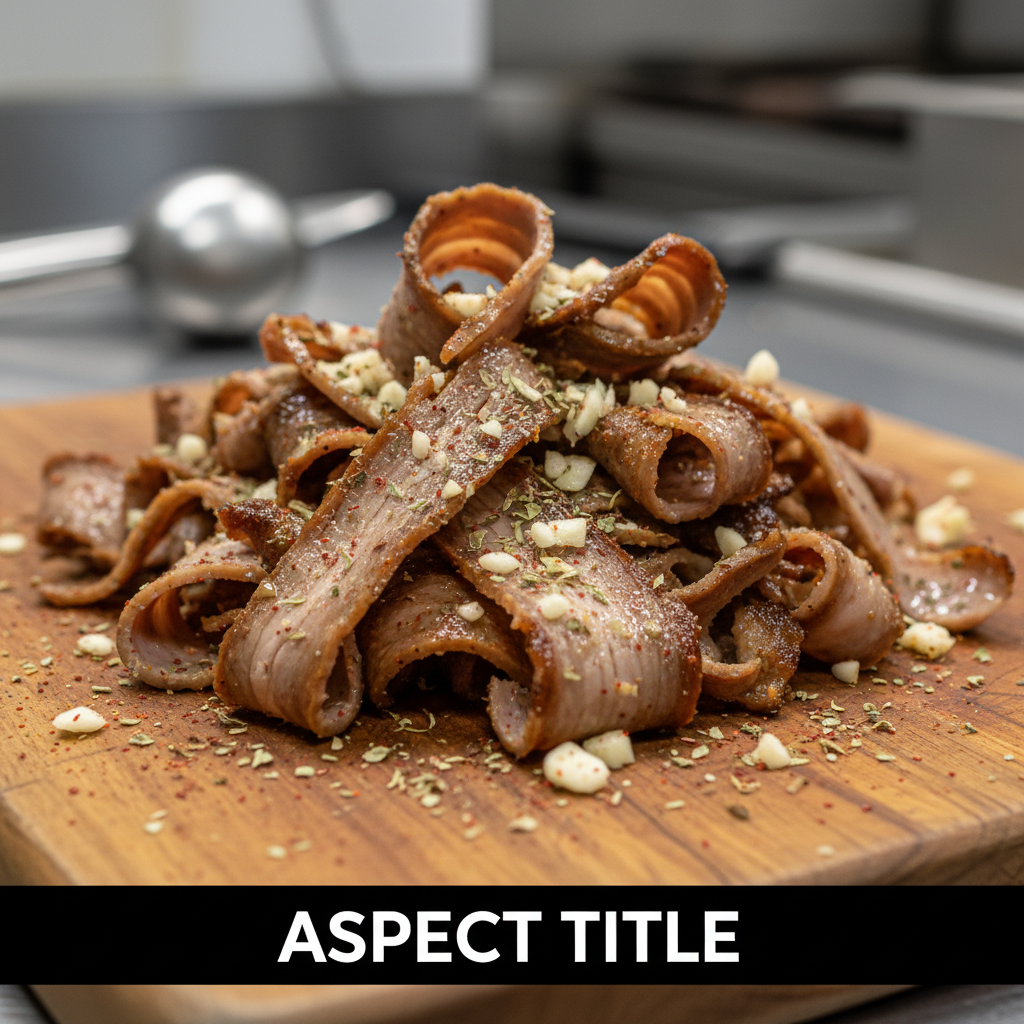 Close-up of rotisserie-sliced gyro and shawarma meats with Mediterranean spices, showcasing gyro and shawarma differences