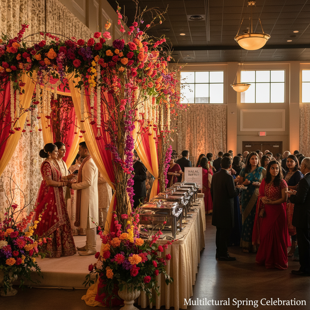 Multicultural spring wedding ceremony in a Mississauga Grand Ballroom