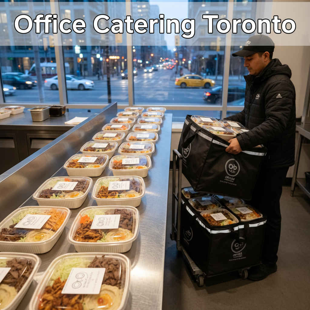 Individually packaged shawarma bowls and office lunch boxes ready for corporate catering in Toronto