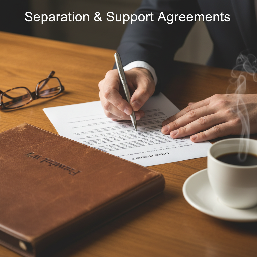 family law attorney signing separation and support agreement in Toronto